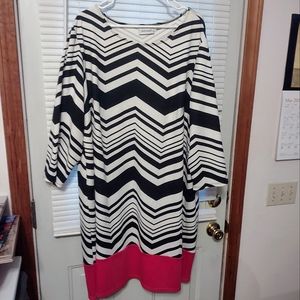 Avenue Black White & Pink Striped Plus Dress